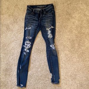 American Eagle, dark wash, ripped, skinny jeans